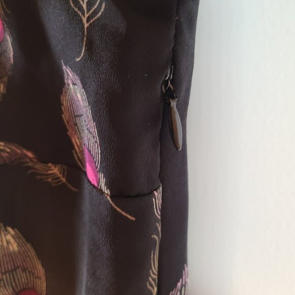 Vtg F21 Y2K Peplum Ruffle V-Neck Top Women's L Peacock Feather Black Peasant - Picture 10 of 13